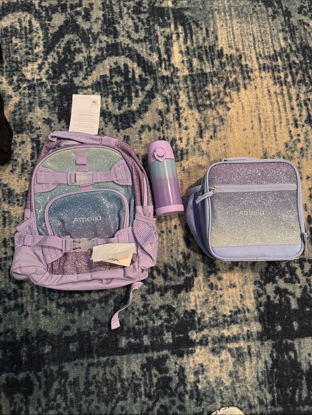PB Kids Glitter Ombre Backpack, Lunchbox & Bottle Set - Lavender